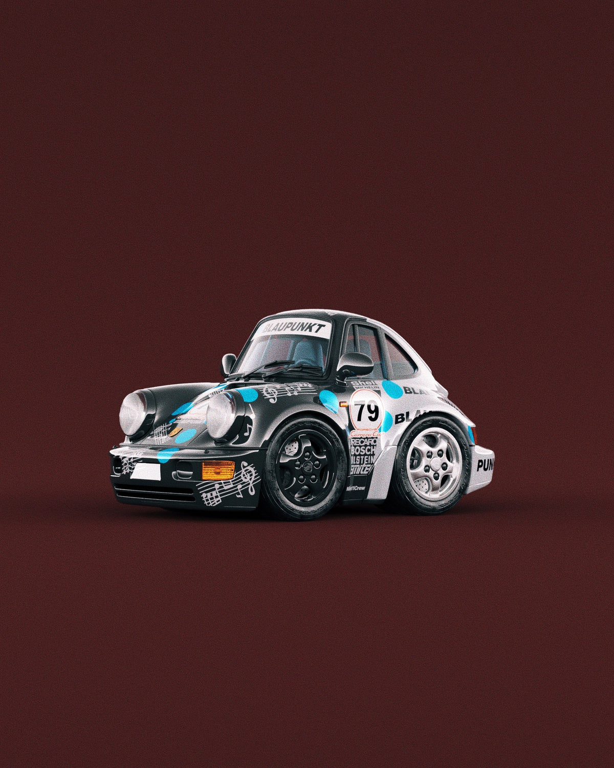 Custom 3D Porsche 964 caricature render by Sam Draws Cars